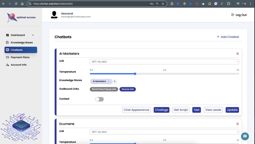 KChat RAG GPT Chatbot Page by Optimal Access